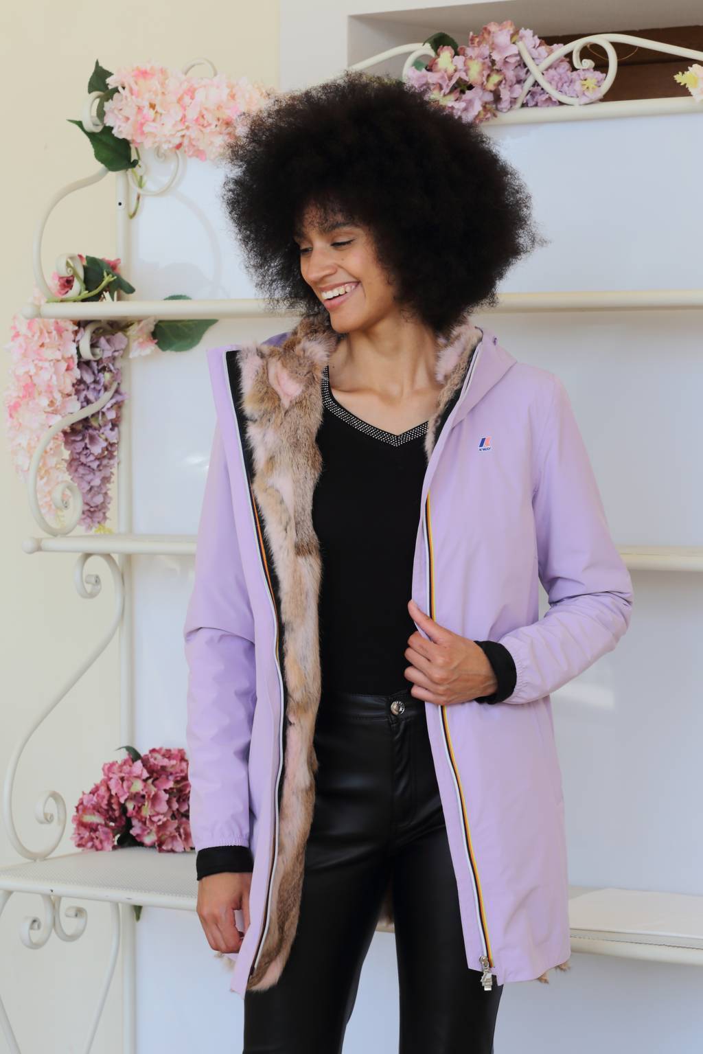 K-Way FurBe modello Sophie Stretch Dot colore Violet-Peon con interno in ritagli di lapin tinto