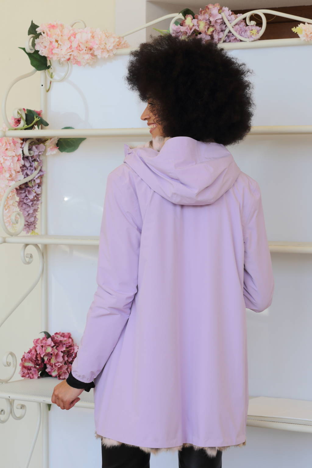 K-Way FurBe modello Sophie Stretch Dot colore Violet-Peon con interno in ritagli di lapin tinto