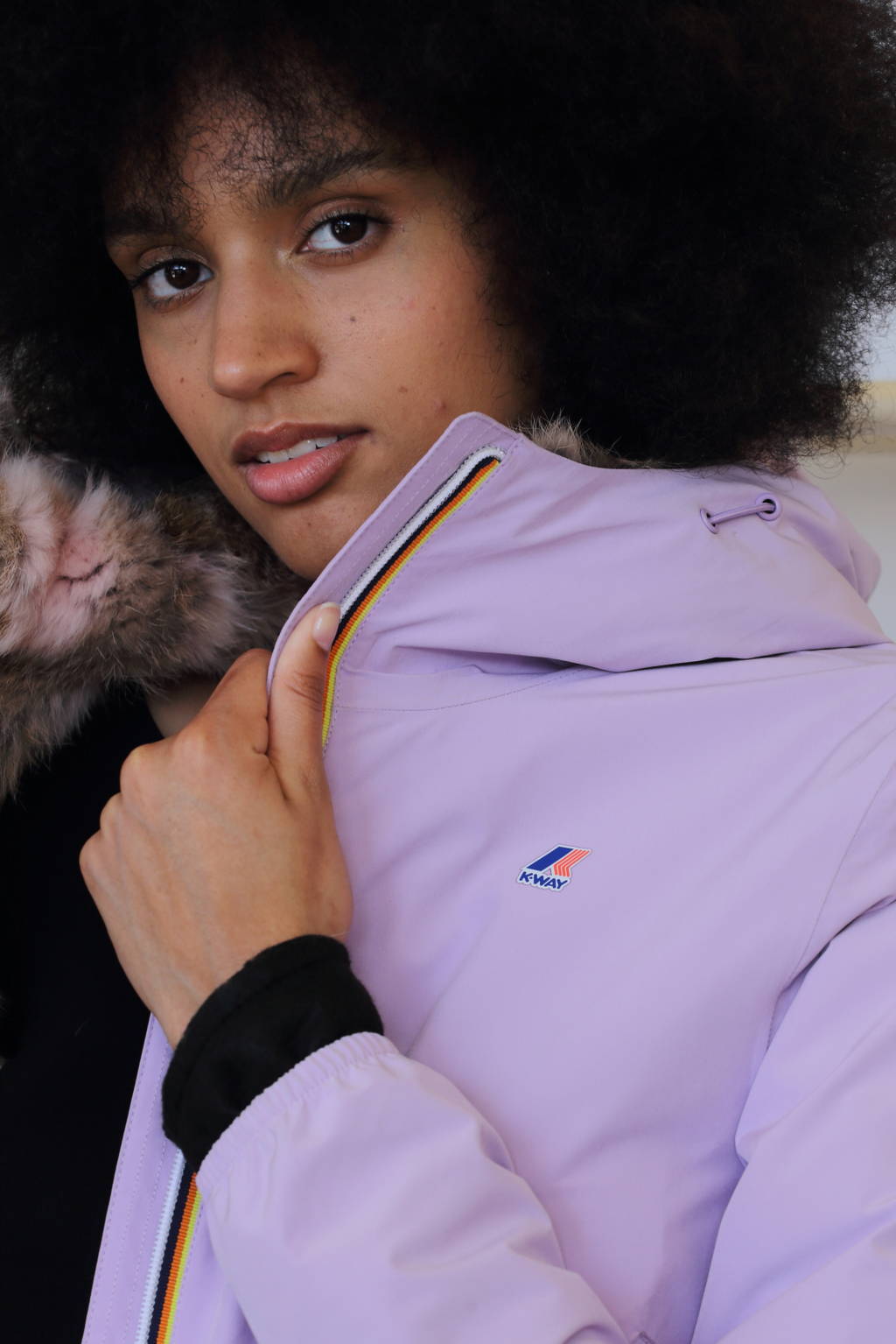 K-Way FurBe modello Sophie Stretch Dot colore Violet-Peon con interno in ritagli di lapin tinto