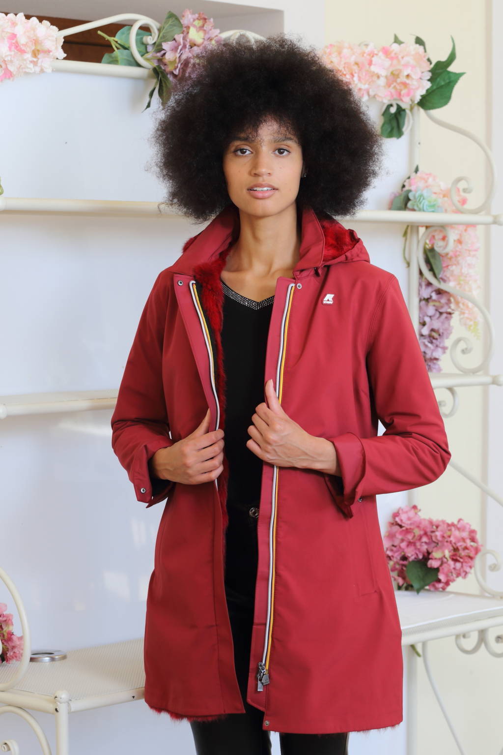 K-Way Furbe modello Mathi Bonded Jersey colore rosso con ritagli in lapin tinto