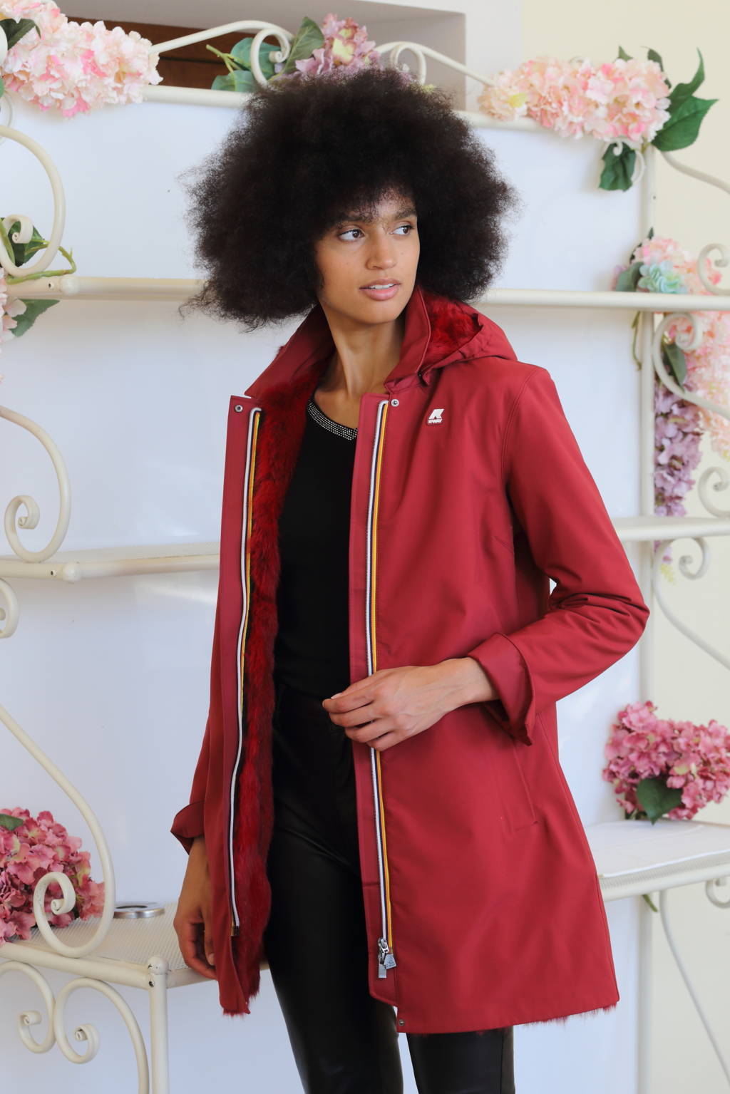K-Way Furbe modello Mathi Bonded Jersey colore rosso con ritagli in lapin tinto