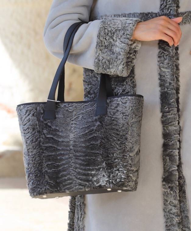Tote Bag in persiano Swakara di colore grigio