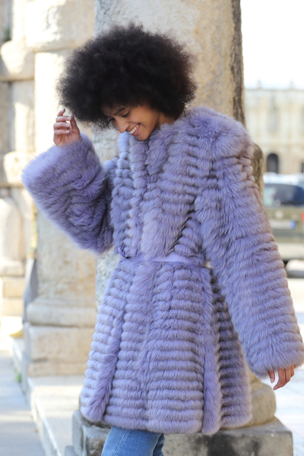 Cappotto in volpe tinta glicine